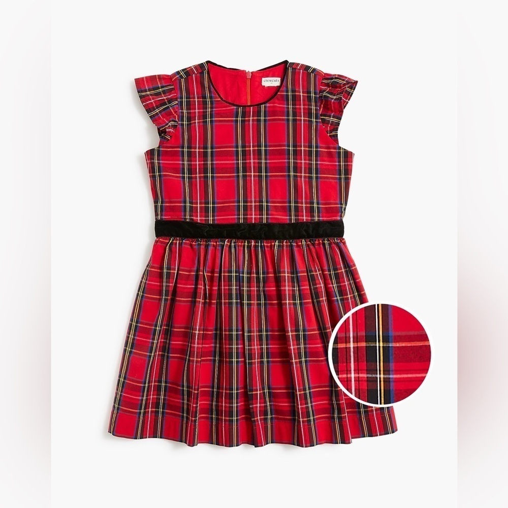 Crewcuts Girls J Crew Flutter Sleeve Tartan Dress Sz 2 Red Plaid Holiday